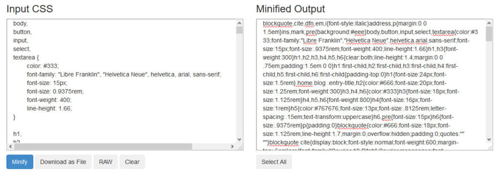 code formatting minification example