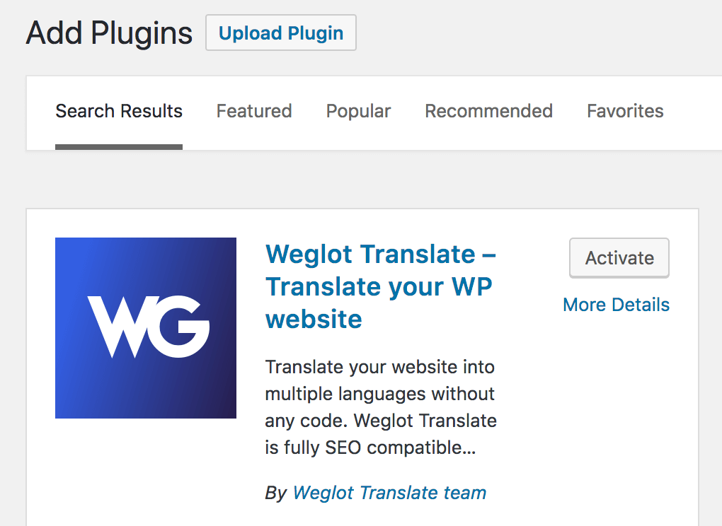 Installin the Weglot plugin.