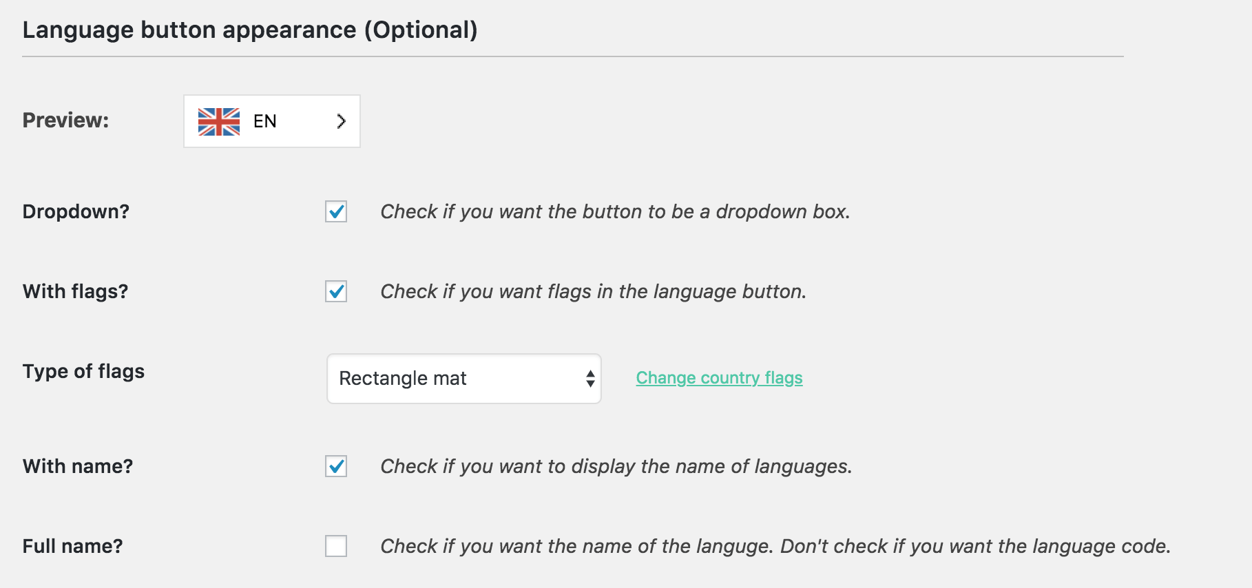 Configuring the Weglot language selector.