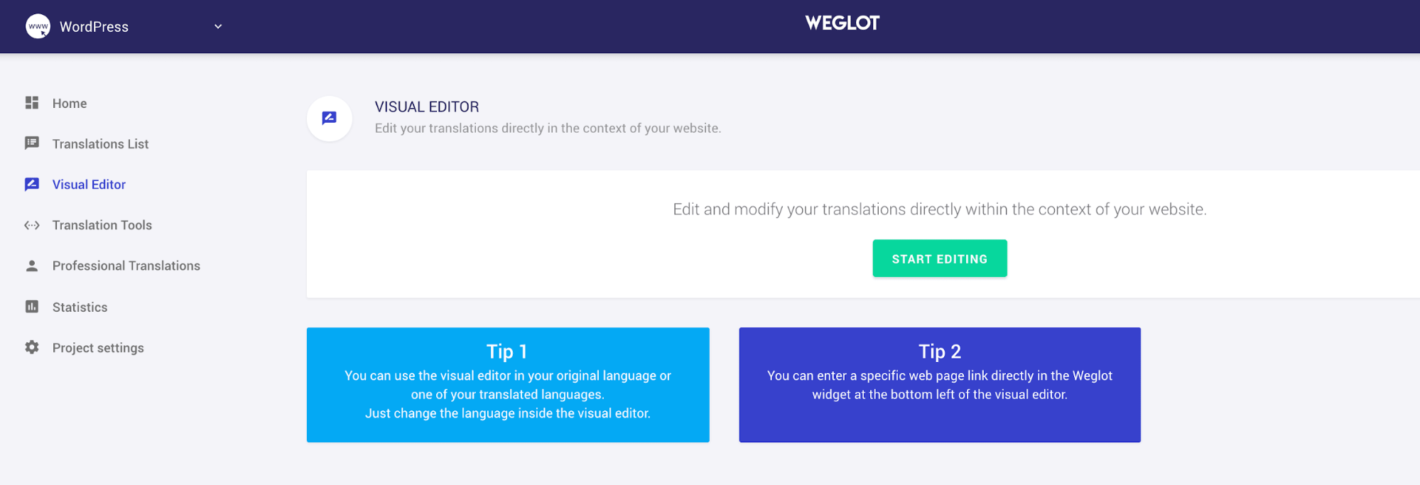 Weglot's Visual editor.