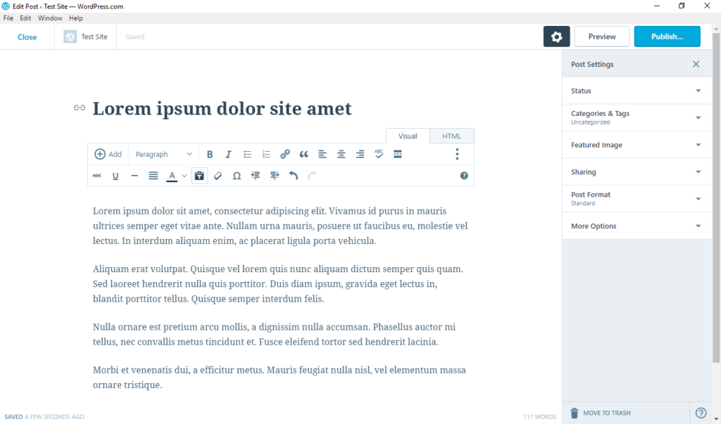 wordpress desktop app post and page editing screen
