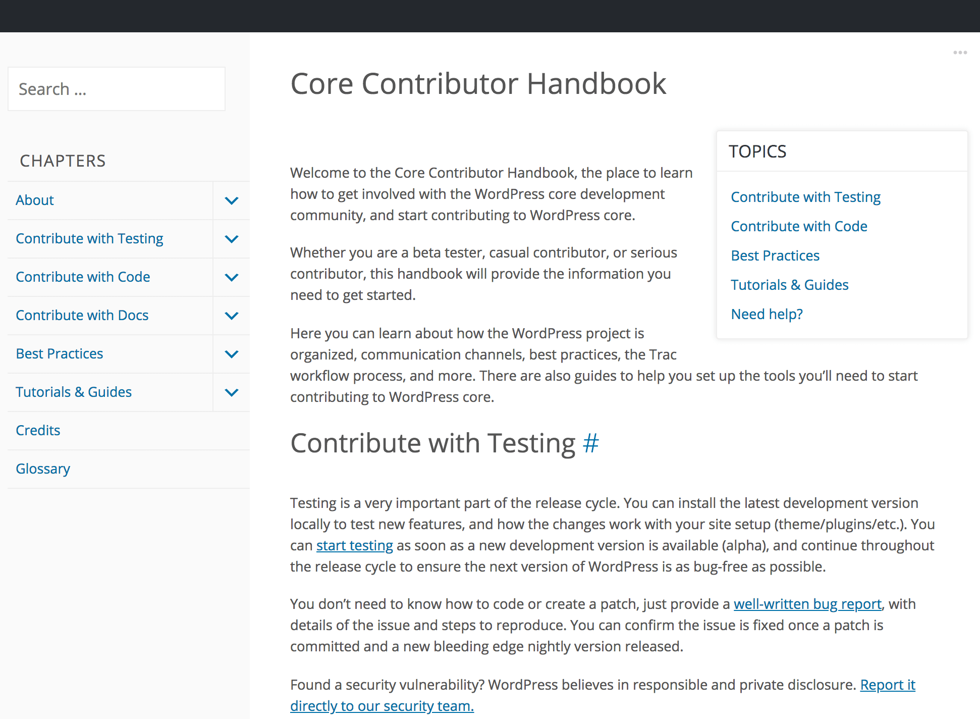 The Core Contributor Handbook website.