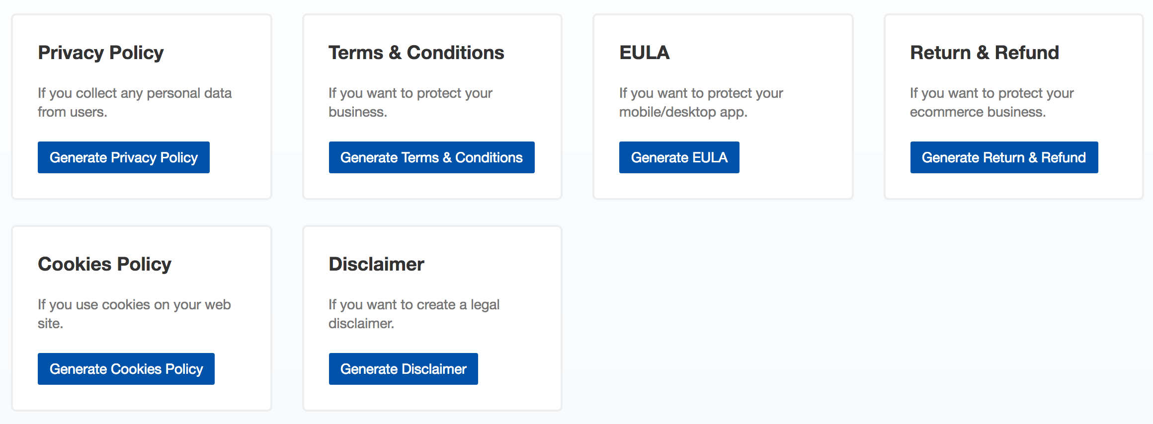 Examples of the policies you can create with TermsFeed.