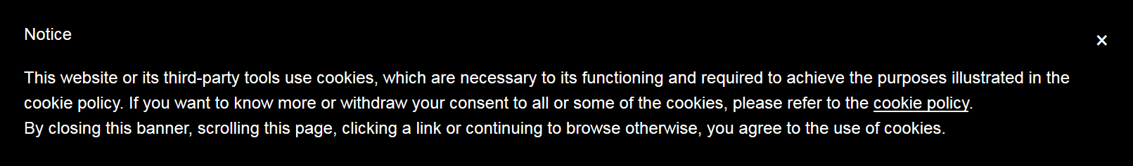 A cookie notification banner.