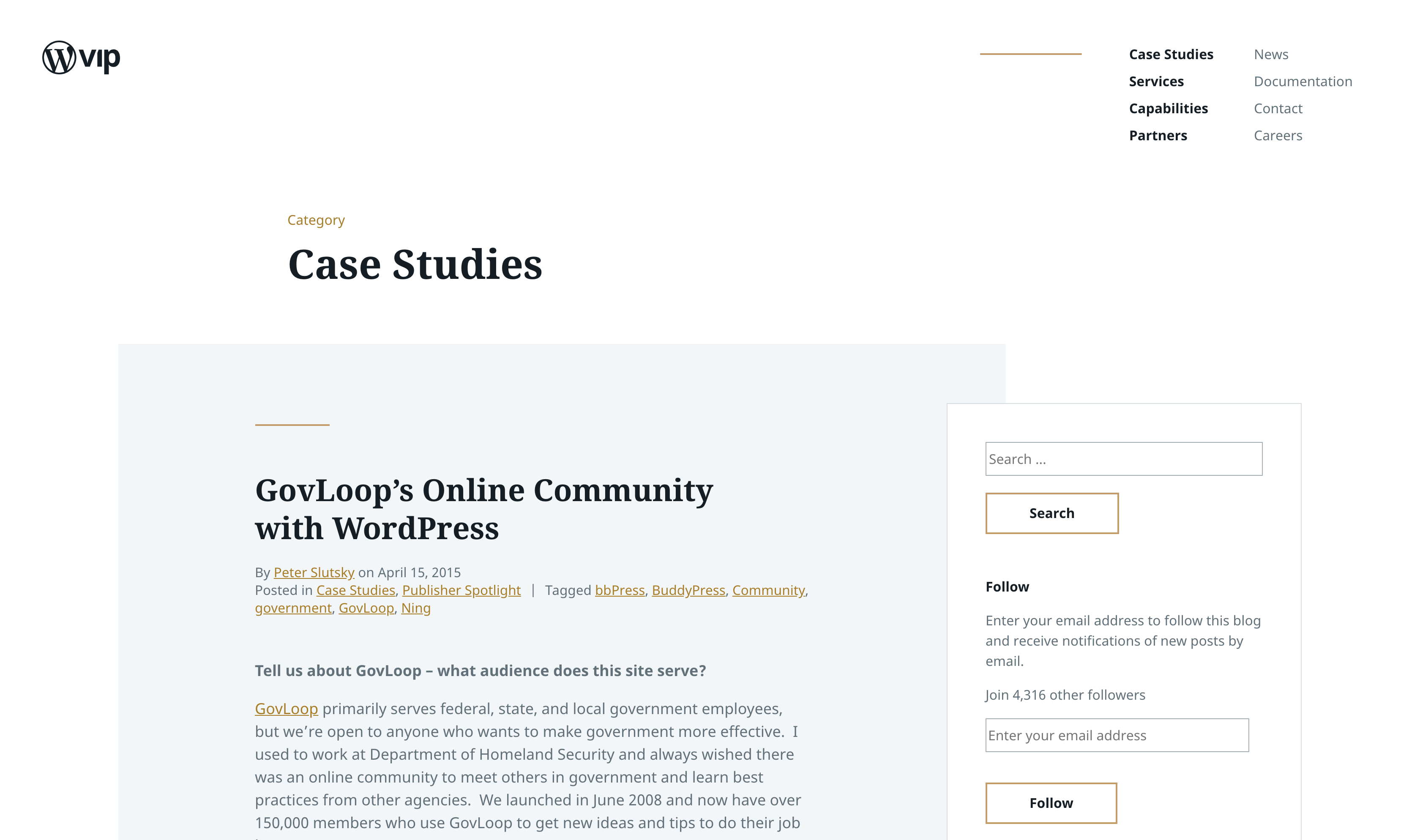 The WordPress.com Case Studies page.