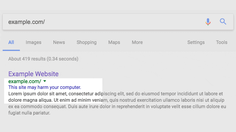 google warning hacked examples