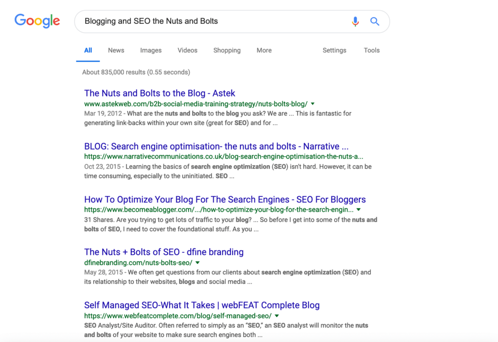 Blogging and SEO the Nuts and Bolts