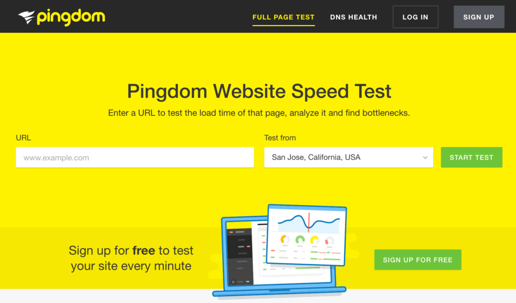 The Pingdom home page.
