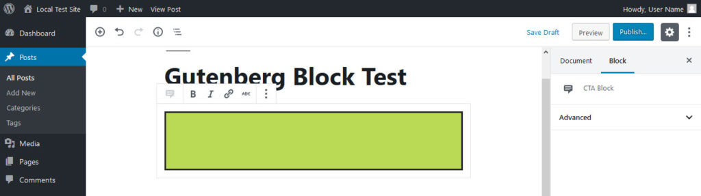 create gutenberg block and display in editor