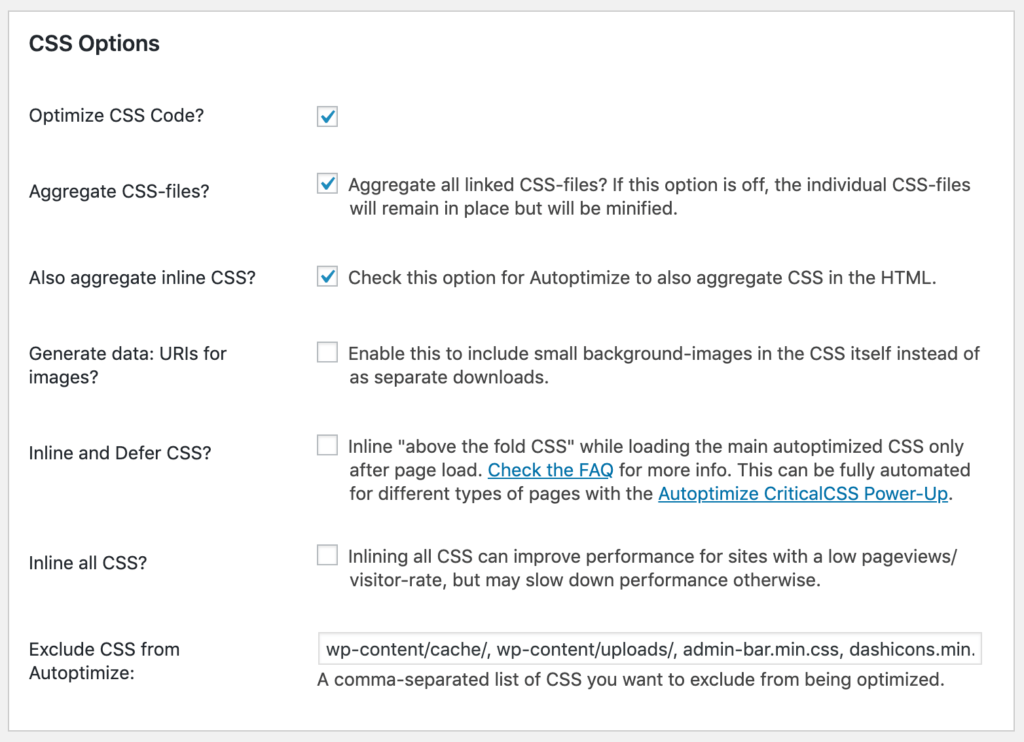 The inline CSS settings in Autoptimize.