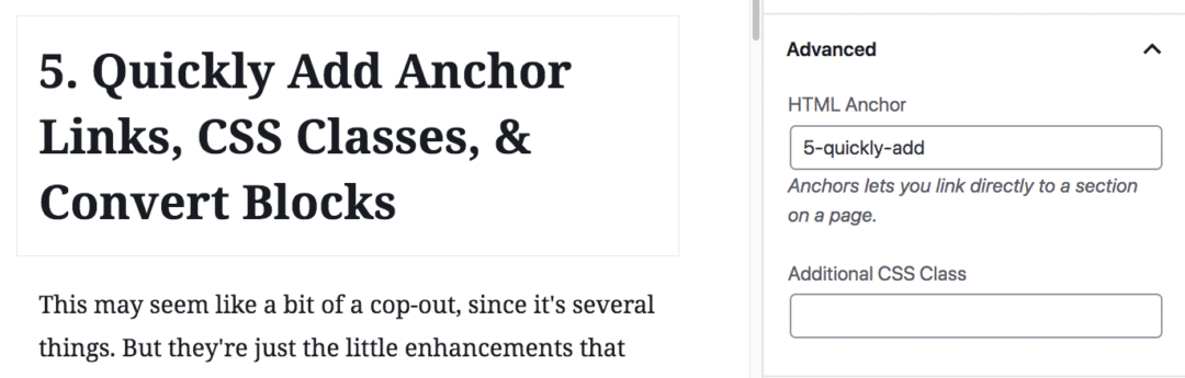 Add anchor links block editor wordpress