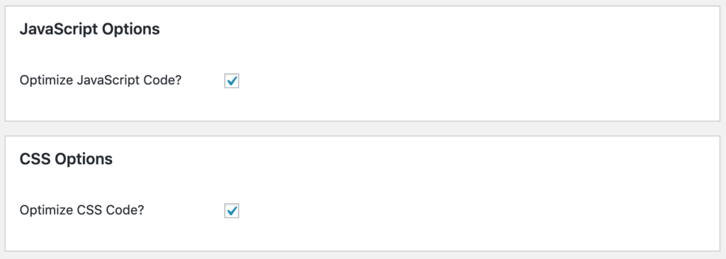 The Optimize JavaScript code and Optimize CSS code settings in Autoptimize.