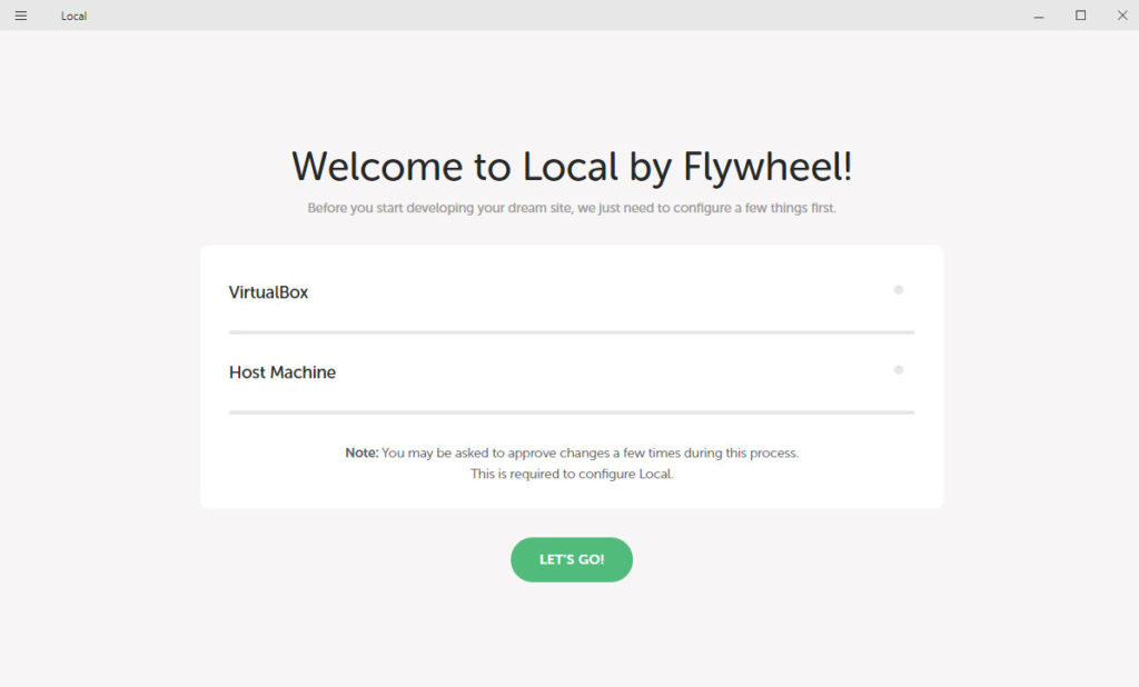 local by flywheel welcome screen