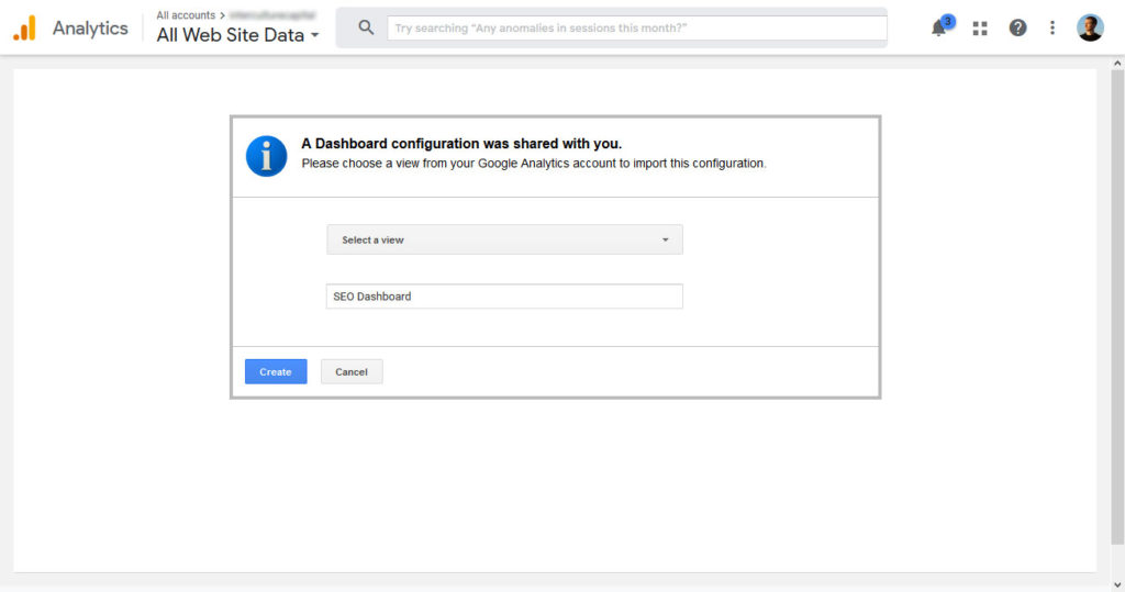 import google analytics dashboard from solutions gallery