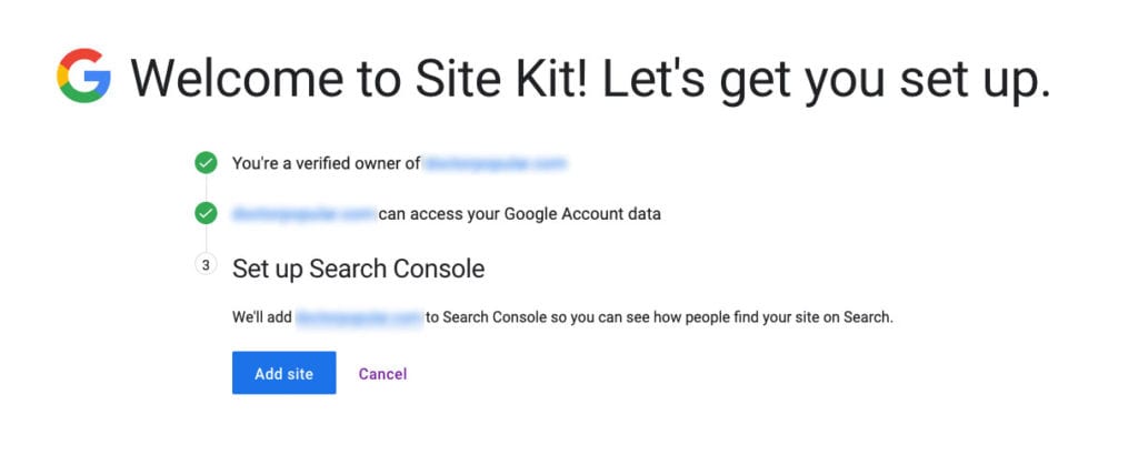 add site to google search console via site kit