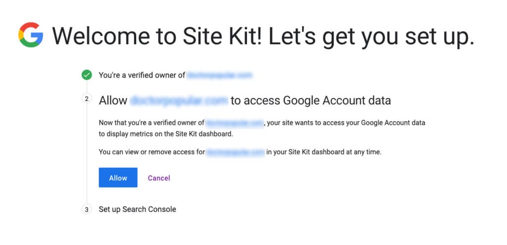 allow site kit access to google account data