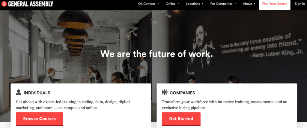 The General Assembly website homepage.