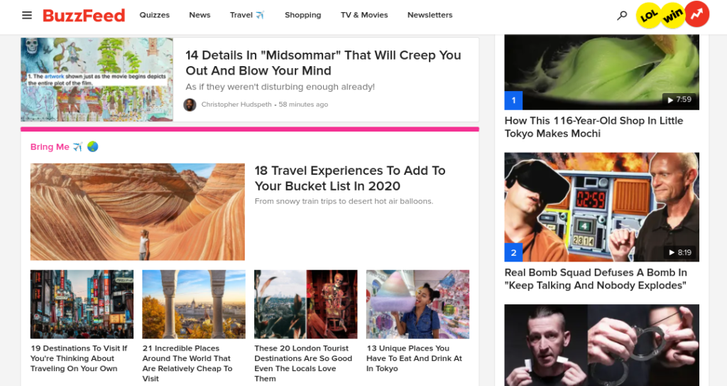 The Buzzfeed homepage.