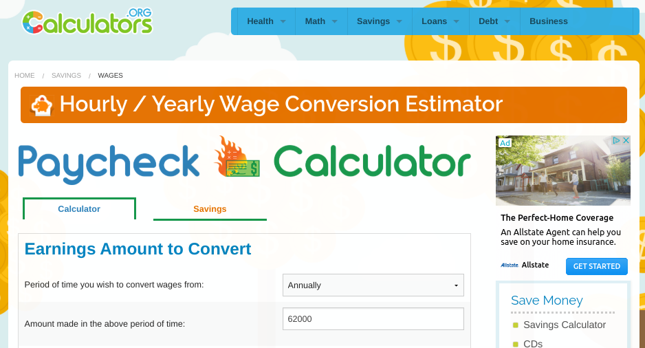 Hourly rate conversion calculator by Calculators.org.