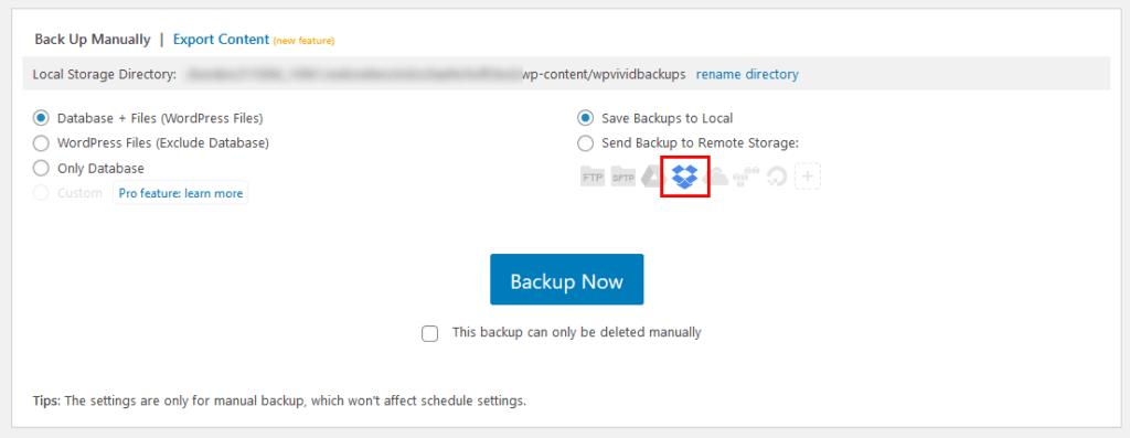 remote storage option