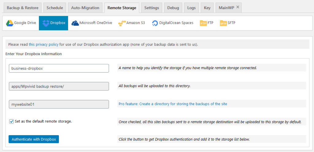 set up remote storage