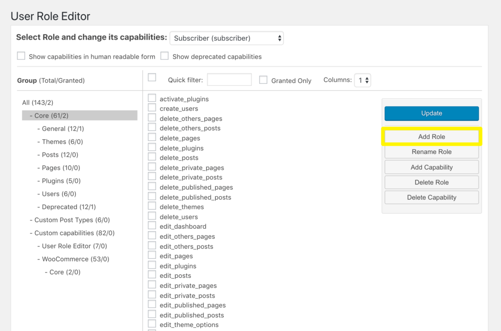 Adding a new user role with User Role Editor.