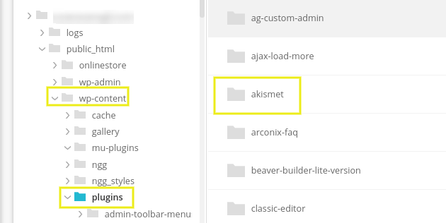 The Akismet plugin folder.