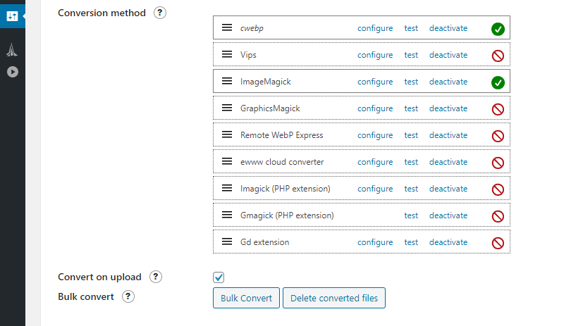 The conversions methods supported by WebP express.