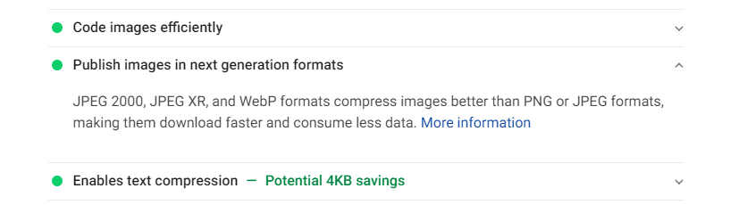 What PageSpeed Insights has to say about WebP images.