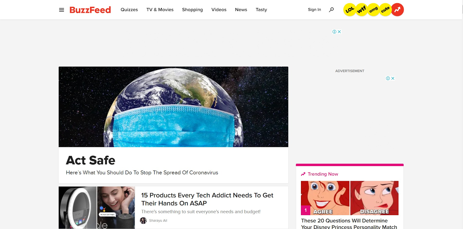 BuzzFeed homepage on desktop