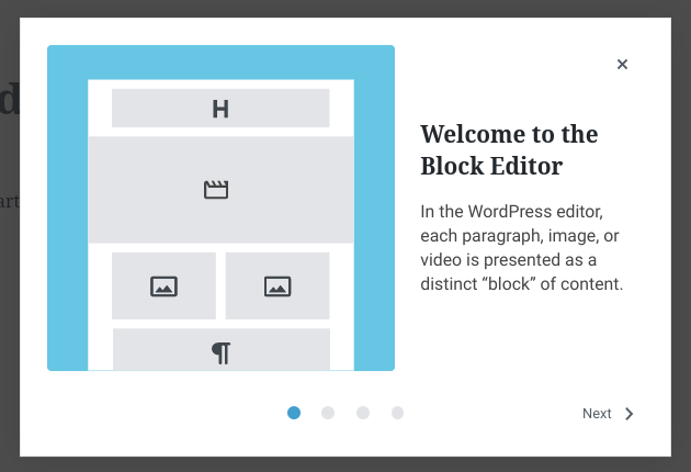 The Block Editor Welcome guide.