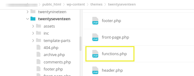 Accessing the functions.php file.